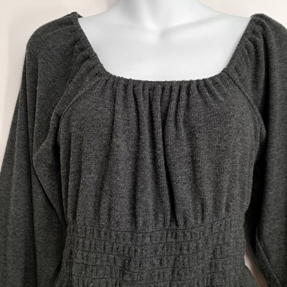 Madewell Plush Charcoal Gray Square Neck Smocked Waist Top Size Small - Picture 9 of 11